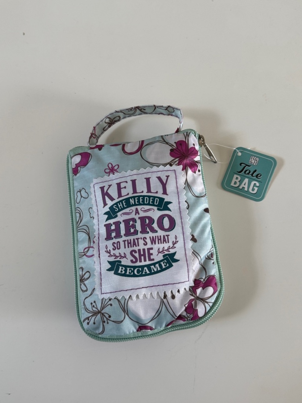 Kelly Floral Mint and Magenta Packable Tote Bag